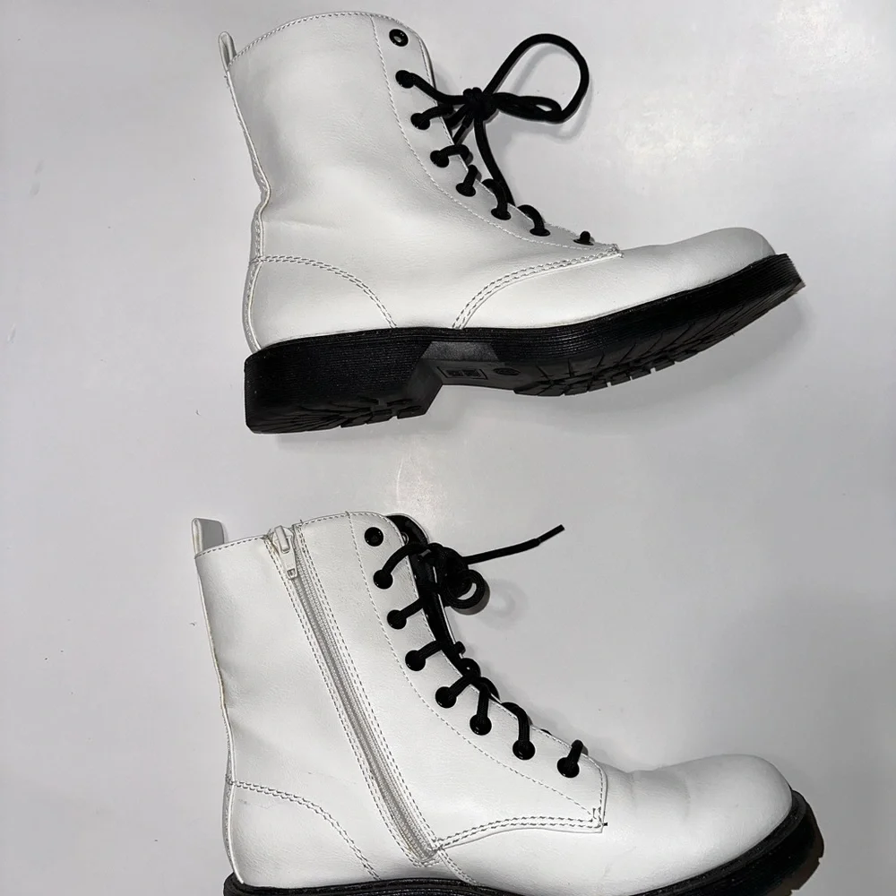 White Combat Boots Faux Leather Combat Boot - Picture 8 of 11